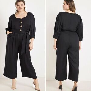 NEW Eloquii black Cropped Jumpsuit with‎ Button Front, 20